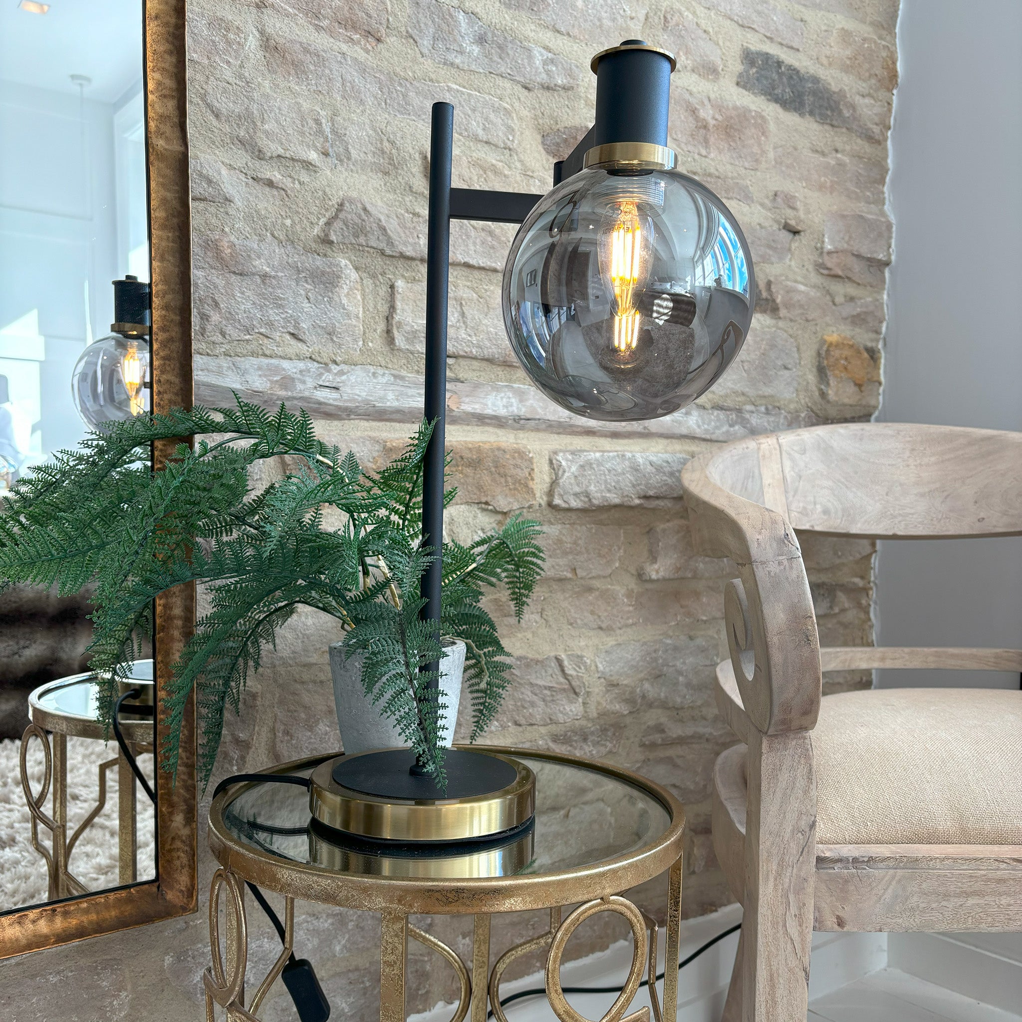 Adjustable Swing Arm Table Lamp with Glass Shade